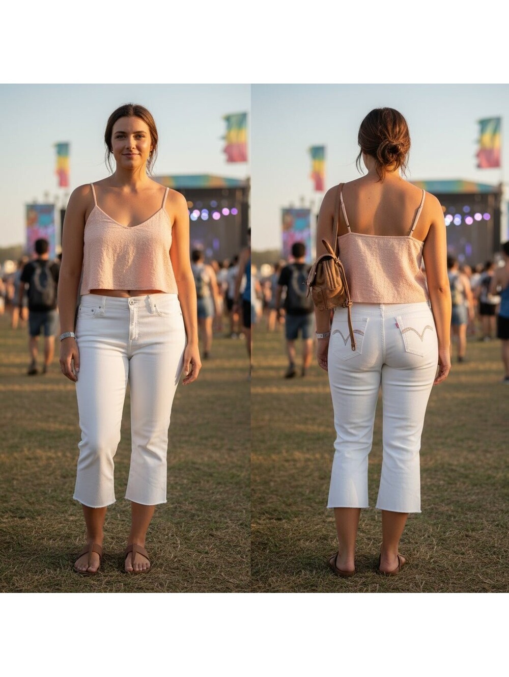 1873 - Levi's 515 White Capri Jeans Size 12 w/ rainbow stitching on pockets